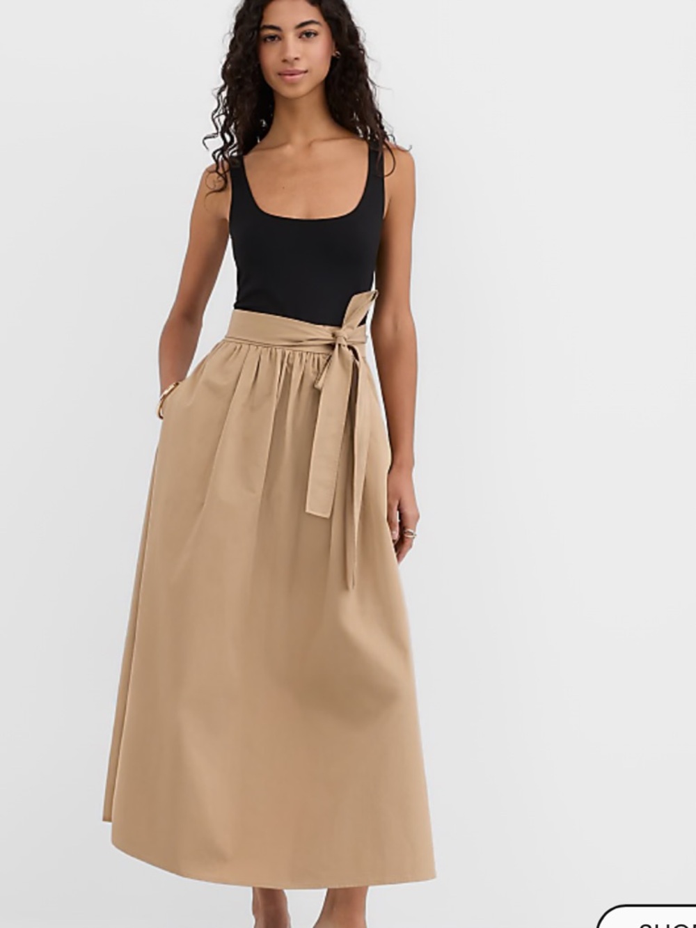 LOFT Black Tank with Tan Tie-Waist Maxi Skirt